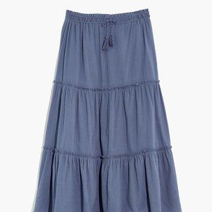 Madewell Drawstring Tiered Maxi Skirt in Indigo Blue - Size Small